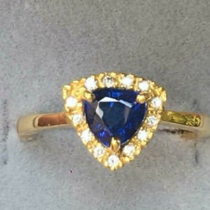 Trillion cut Natural Blue Sapphire Diamond Ring